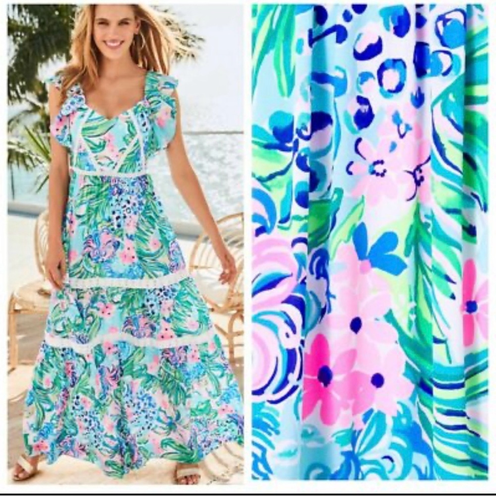 Colorful Floral Dress with Lace Trim